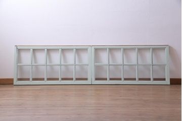 ペイント建具　フランスアンティーク　爽やかでシャビーなフィックス窓(明り取り、はめ殺し)2枚セット