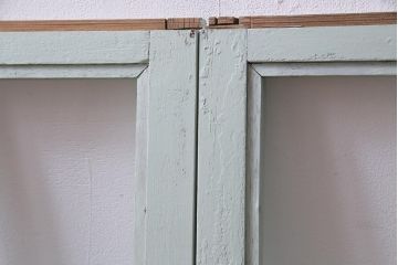 ペイント建具　フランスアンティーク　爽やかでシャビーなフィックス窓(明り取り、はめ殺し)2枚セット