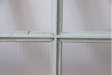 ペイント建具　フランスアンティーク　爽やかでシャビーなフィックス窓(明り取り、はめ殺し)2枚セット