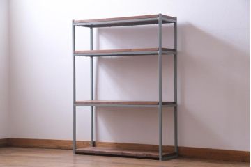 ペイント家具　棚板リメイク　異なる質感がお洒落なアイアンラック(飾り棚、陳列棚、オープンラック)