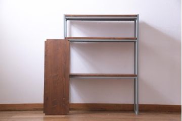 ペイント家具　棚板リメイク　異なる質感がお洒落なアイアンラック(飾り棚、陳列棚、オープンラック)