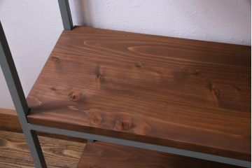 ペイント家具　棚板リメイク　異なる質感がお洒落なアイアンラック(飾り棚、陳列棚、オープンラック)