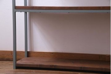 ペイント家具　棚板リメイク　異なる質感がお洒落なアイアンラック(飾り棚、陳列棚、オープンラック)