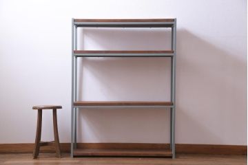 ペイント家具　棚板リメイク　異なる質感がお洒落なアイアンラック(飾り棚、陳列棚、オープンラック)