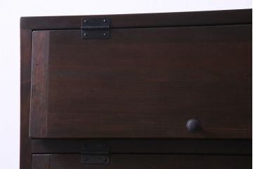 ラフジュ工房オリジナル　前面松材　古材の風合いが味わい深いパタパタ扉の収納棚(5段タイプ)(戸棚、下駄箱)