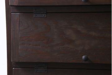 ラフジュ工房オリジナル　前面松材　古材の風合いが味わい深いパタパタ扉の収納棚(5段タイプ)(戸棚、下駄箱)