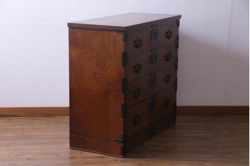 ビンテージ家具　ビンテージ　岩谷堂箪笥　天板リメイク　ダイナミックな杢目が目を引く衣装箪笥(チェスト)