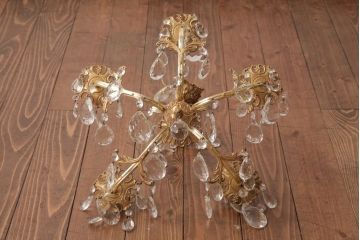 フランスアンティーク　5灯　クリスタルドロップがラグジュアリーな空間を演出するシャンデリア(天井照明)