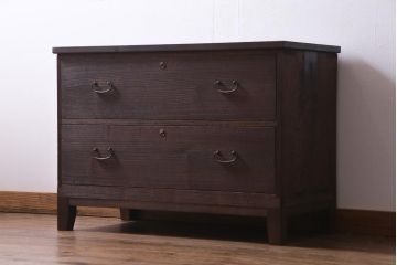 アンティーク家具　昭和初期　桐材　天板ヒノキ材　シンプルながら品のある脚付き箪笥ローボード(ローチェスト、衣装箪笥、テレビボード、桐箪笥、桐たんす)