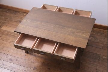 リメイク　両面引き出し付き　レトロな佇まいが魅力的なセンターテーブル(作業台、ローテーブル)(2)