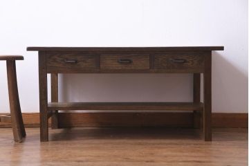 リメイク　両面引き出し付き　レトロな佇まいが魅力的なセンターテーブル(作業台、ローテーブル)(2)