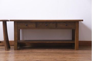 リメイク　片面引き出し付き　レトロな薄型テーブル(作業台、コンソールテーブル)