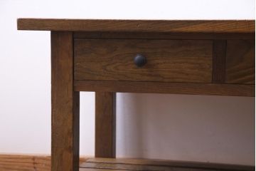 リメイク　片面引き出し付き　レトロな薄型テーブル(作業台、コンソールテーブル)