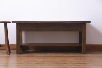 リメイク　片面引き出し付き　レトロな薄型テーブル(作業台、コンソールテーブル)