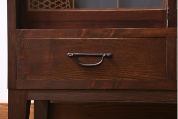 ラフジュ工房オリジナル　前板栗材　引き出し付き　両面ガラス　古い建具を活用した収納棚(組子、戸棚、キャビネット)