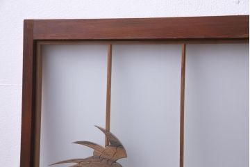 ラフジュ工房オリジナル　前板栗材　引き出し付き　両面ガラス　古い建具を活用した収納棚(組子、戸棚、キャビネット)