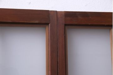 ラフジュ工房オリジナル　前板栗材　引き出し付き　両面ガラス　古い建具を活用した収納棚(組子、戸棚、キャビネット)
