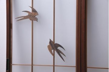ラフジュ工房オリジナル　前板栗材　引き出し付き　両面ガラス　古い建具を活用した収納棚(組子、戸棚、キャビネット)