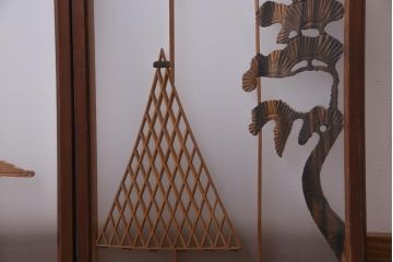 ラフジュ工房オリジナル　前板栗材　引き出し付き　両面ガラス　古い建具を活用した収納棚(組子、戸棚、キャビネット)