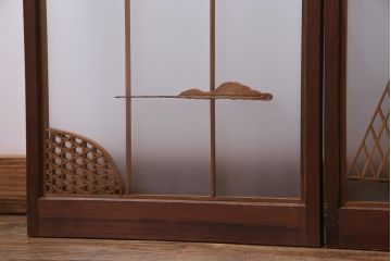ラフジュ工房オリジナル　前板栗材　引き出し付き　両面ガラス　古い建具を活用した収納棚(組子、戸棚、キャビネット)