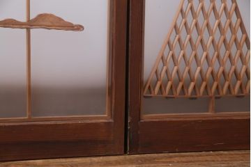 ラフジュ工房オリジナル　前板栗材　引き出し付き　両面ガラス　古い建具を活用した収納棚(組子、戸棚、キャビネット)