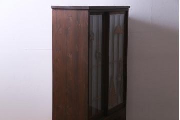 ラフジュ工房オリジナル　前板栗材　引き出し付き　両面ガラス　古い建具を活用した収納棚(組子、戸棚、キャビネット)