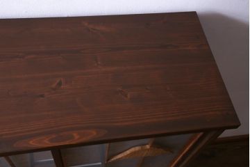 ラフジュ工房オリジナル　前板栗材　引き出し付き　両面ガラス　古い建具を活用した収納棚(組子、戸棚、キャビネット)