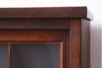 ラフジュ工房オリジナル　前板栗材　引き出し付き　両面ガラス　古い建具を活用した収納棚(組子、戸棚、キャビネット)