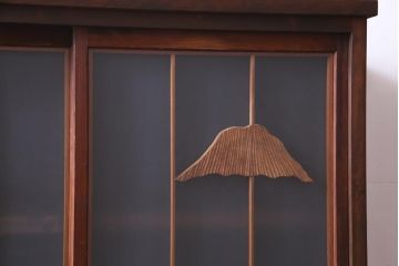 ラフジュ工房オリジナル　前板栗材　引き出し付き　両面ガラス　古い建具を活用した収納棚(組子、戸棚、キャビネット)