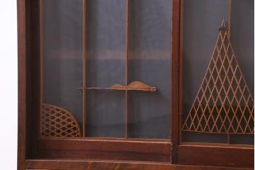 ラフジュ工房オリジナル　前板栗材　引き出し付き　両面ガラス　古い建具を活用した収納棚(組子、戸棚、キャビネット)