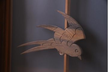 ラフジュ工房オリジナル　前板栗材　引き出し付き　両面ガラス　古い建具を活用した収納棚(組子、戸棚、キャビネット)