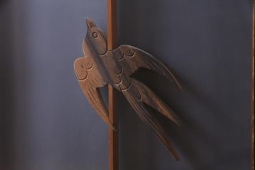 ラフジュ工房オリジナル　前板栗材　引き出し付き　両面ガラス　古い建具を活用した収納棚(組子、戸棚、キャビネット)
