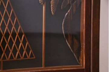 ラフジュ工房オリジナル　前板栗材　引き出し付き　両面ガラス　古い建具を活用した収納棚(組子、戸棚、キャビネット)