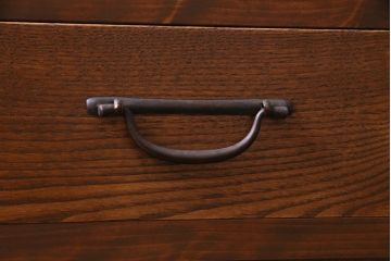 ラフジュ工房オリジナル　前板栗材　引き出し付き　両面ガラス　古い建具を活用した収納棚(組子、戸棚、キャビネット)