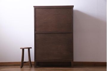 ラフジュ工房オリジナル　前板栗材　引き出し付き　両面ガラス　古い建具を活用した収納棚(組子、戸棚、キャビネット)