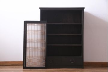 ラフジュ工房オリジナル　リメイク　古い書院戸を活用した引き出し付きガラス戸棚(収納棚、組子)