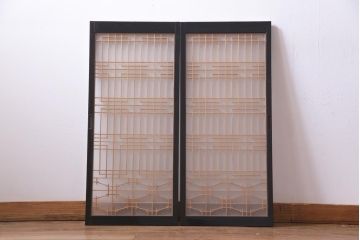 ラフジュ工房オリジナル　リメイク　古い書院戸を活用した引き出し付きガラス戸棚(収納棚、組子)