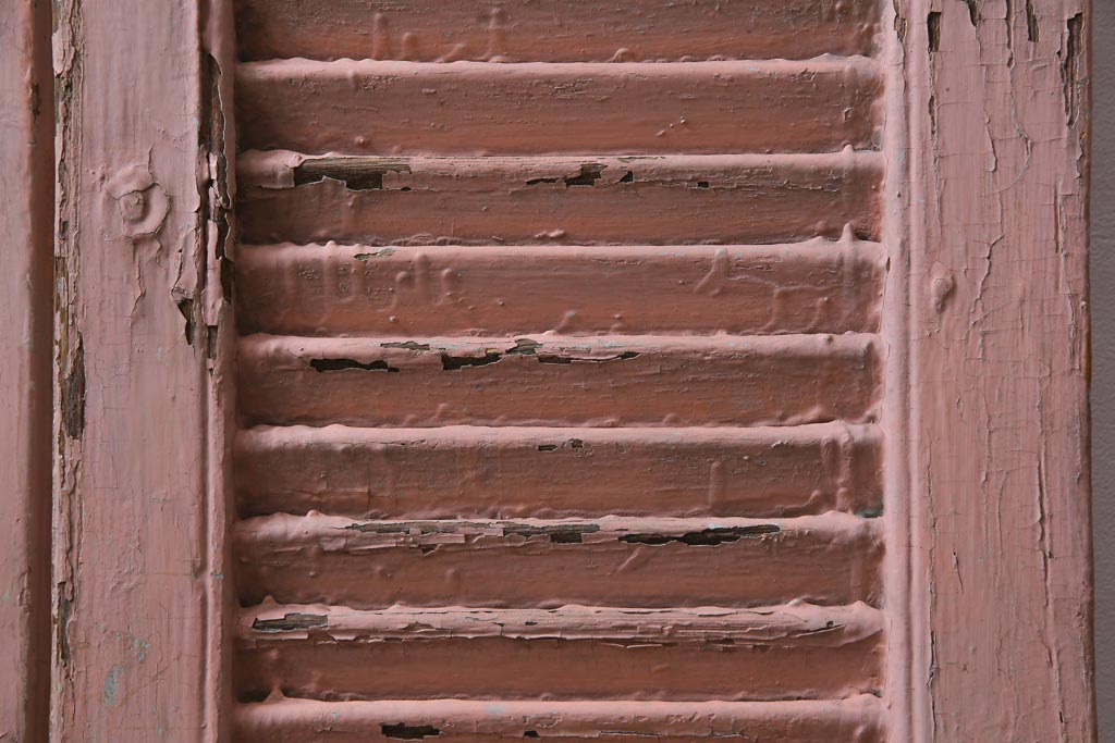 ジャンク品　フランスアンティーク　オリジナルペイントが趣あふれるルーバー扉1対(両開き窓、建具)