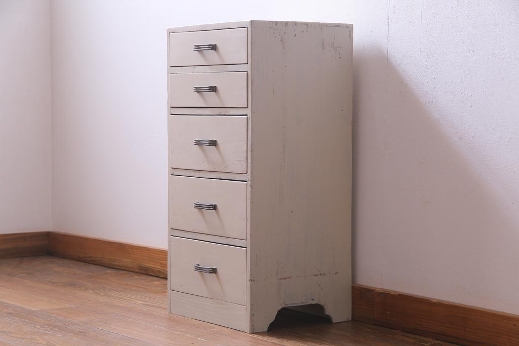 ペイント家具　レトロな風合いのサイドチェスト(小引き出し、ドロアー)