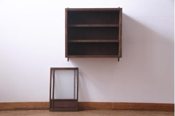 ラフジュ工房オリジナル　当店オリジナルガラスを組み入れた古建具リメイクの壁掛け戸棚(ウォールシェルフ、収納棚)