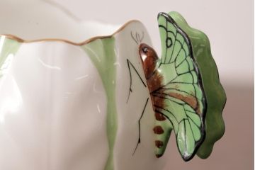 イギリスアンティーク　AYNSLEY(エインズレイ) バタフライ(蝶々)　グリーン　ティーセット(シュガーボウル、クリーマー)