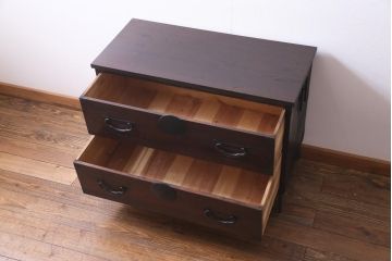 アンティーク家具　和製アンティーク　鉄脚付リメイク　シンプルな丸い金具の箪笥ローボード(リビングボード、引き出し、チェスト)