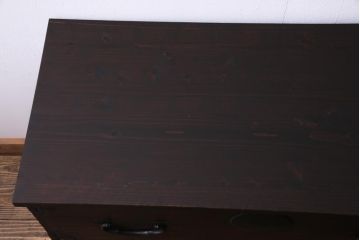 アンティーク家具　和製アンティーク　鉄脚付リメイク　シンプルな丸い金具の箪笥ローボード(リビングボード、引き出し、チェスト)