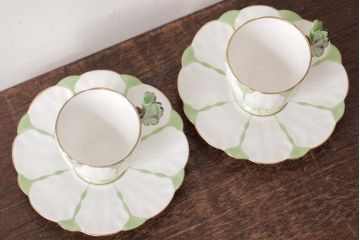 イギリスアンティーク　AYNSLEY(エインズレイ) バタフライ(蝶々)　デミタスカップ&ソーサー2客セット(洋食器)(2)