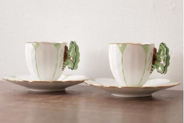 イギリスアンティーク　AYNSLEY(エインズレイ) バタフライ(蝶々)　デミタスカップ&ソーサー2客セット(洋食器)(2)
