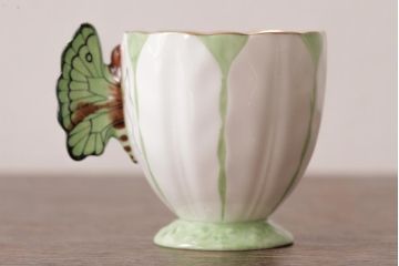 イギリスアンティーク　AYNSLEY(エインズレイ) バタフライ(蝶々)　デミタスカップ&ソーサー2客セット(洋食器)(2)