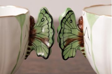 イギリスアンティーク　AYNSLEY(エインズレイ) バタフライ(蝶々)　デミタスカップ&ソーサー2客セット(洋食器)(2)