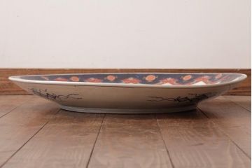 古民具・骨董　色絵　鮮やかな色使いが目を引く鳳凰紋の二尺大皿(絵皿、飾り皿)
