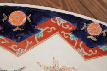 古民具・骨董　色絵　鮮やかな色使いが目を引く鳳凰紋の二尺大皿(絵皿、飾り皿)