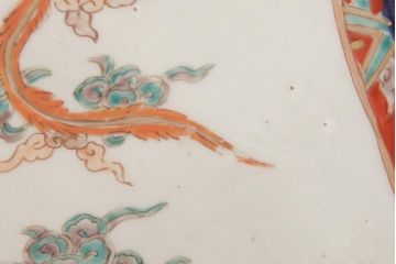 古民具・骨董　色絵　鮮やかな色使いが目を引く鳳凰紋の二尺大皿(絵皿、飾り皿)
